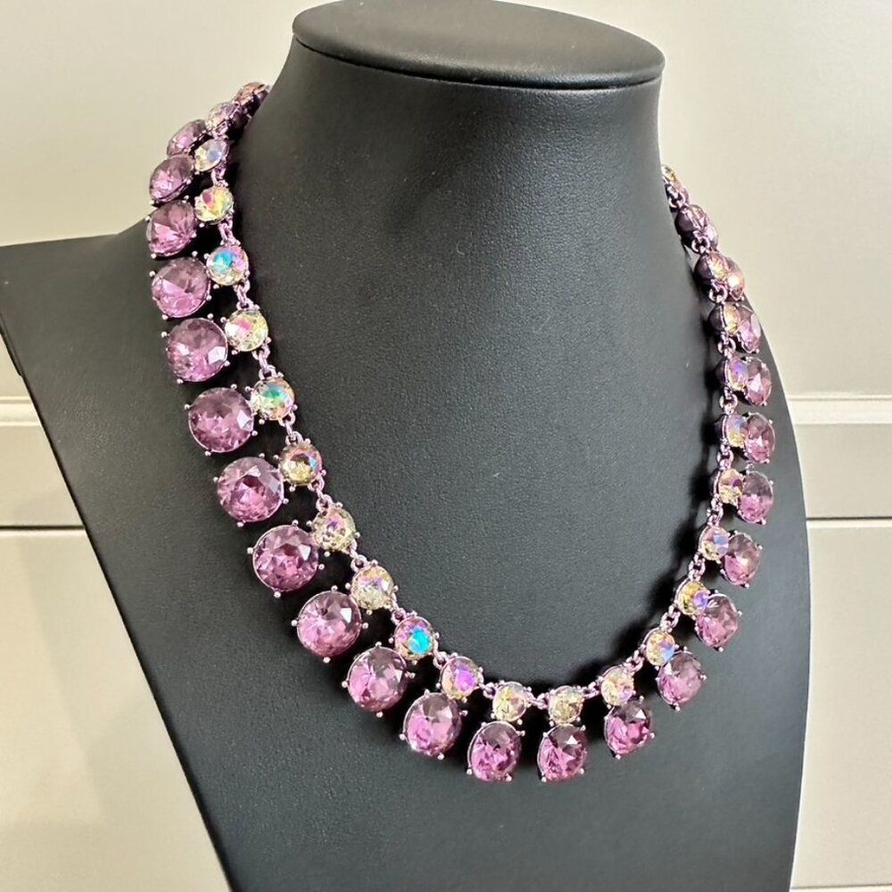 INC International Concepts Purple Double Row Crystal Statement Necklace - NEW - Picture 3 of 9